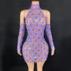 High Quality Sparkling Rainestone Sexy Bodycon Mini Dress Birthday Celebrate Evening Party Dress