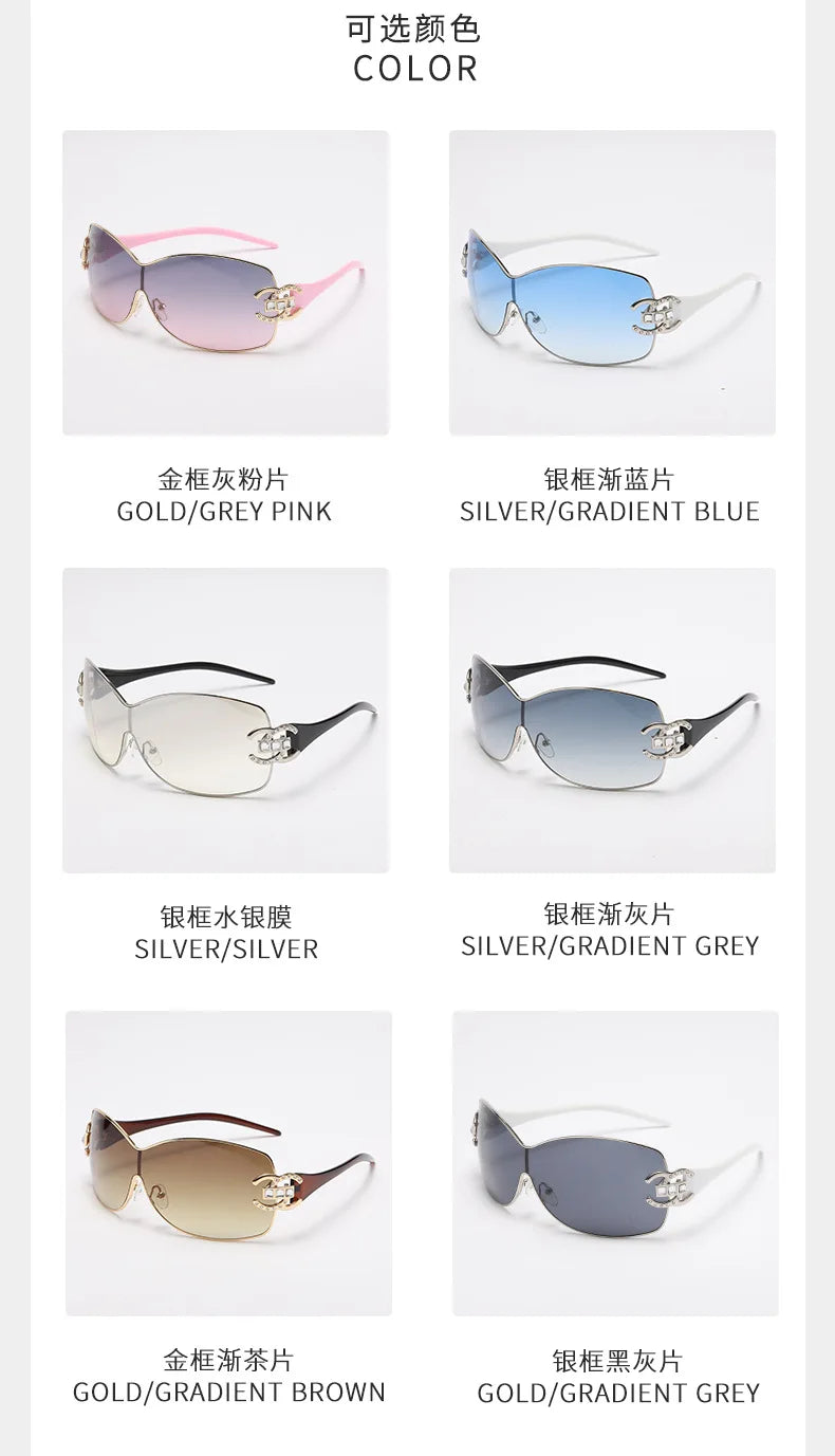 New Fashion Y2K Sunglasses Women's Integrated Surround Sun Glasses Retro Brand Designer Women Eyewear UV400 Oculos De Sol