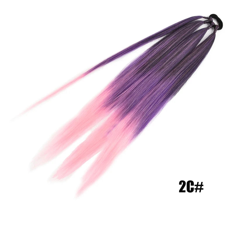Ponytail Extensions Synthetic Boxing Braids Wrap Around Chignon Tail With Rubber Band Hair Ring 26 Inch Brown Ombre Braid DIY