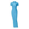 Hugcitar Pure Color O Neck Short Sleeve Slit Sexy Bodycon Slim Maxi Prom Dress 2024 Summer Women Elegant Party Festival Clothes