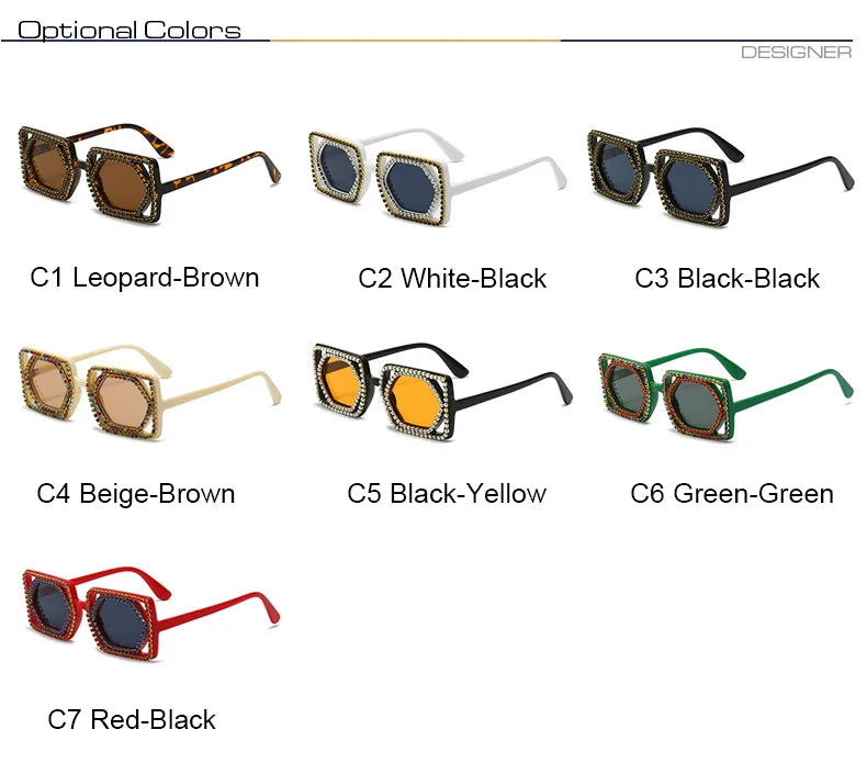 Square Luxury Diamonds Sunglasses Women Punk Fashion Rhinestone Sun Glasses Female Shiny Sexy Yellow Lens Eyewear Shade Handmade