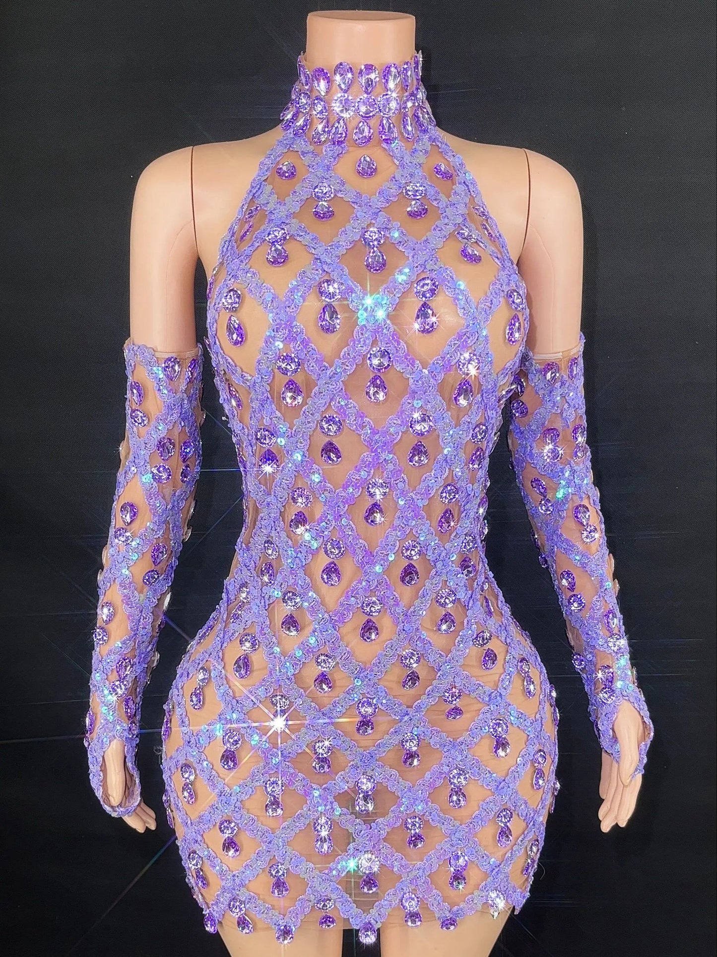 High Quality Sparkling Rainestone Sexy Bodycon Mini Dress Birthday Celebrate Evening Party Dress