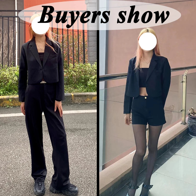 Cropped Blazers for Women 2024 New Korean Fashion Long Sleeve Button Up Suit Jacket Woman Elegant All Match Office Blazer Female