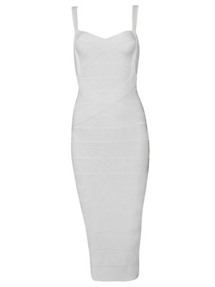 New 2024 Women Sexy Celebrity Midi Red White HL Elastic Bandage Dress Spaghetti Strap Club Bodycon Party Dress Wholesale HL434