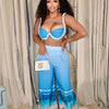 Sexy Nightclub Outfits for Women 2 Piece Set Birthday Vacation Bra Crop Top and Print Wide Leg Pants Matching Sets Beach Wear