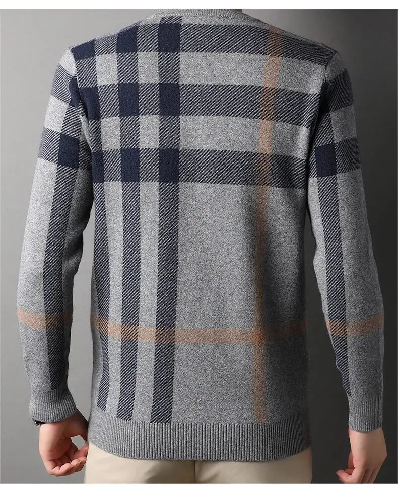 High Quality Luxury Men's Knitted Pullover Autumn Winter O-Neck Striped Wool Sweater British Casual Fashion Versatile Knitwear