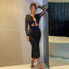 Tossy Glitter Hollow Out See-Through Maxi Dress Female Sexy Lace-Up Club High Waist Patchwork Sparkle Bandage Women Long Dress