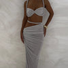 Nibber Sexy Women 2 Piece Set Bandage Ruched Square Collar Bra+Skinny Long Skirts 2025 Summer Vacation Beach Party Trend Suits