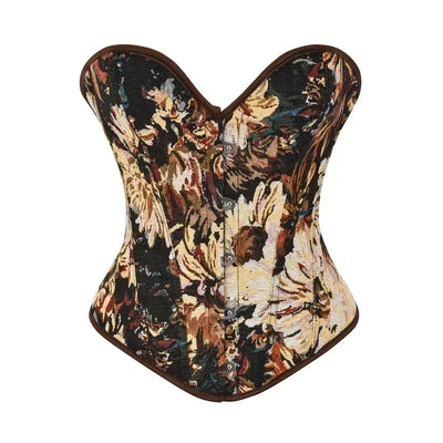 Vintage Overbust Corsets and Bustiers Flower Print Brocade Sexy Corselet Top Victorian Fashion Costumes Plus Size