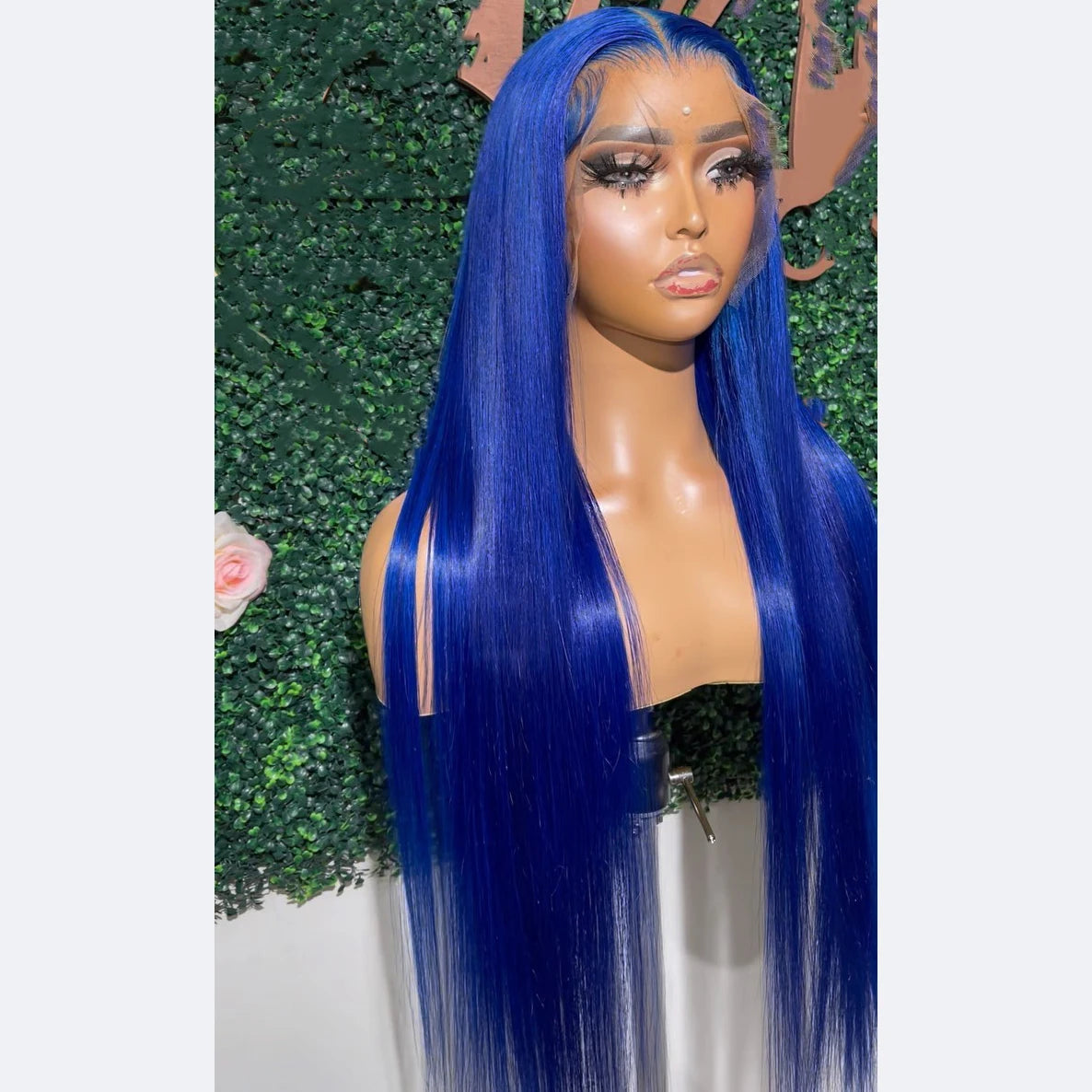 Ombre Blue Blonde Preplucked Long Lace Front Wig Straight 180%Density Hairline Glueless For Women Synthetic Fiber