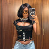 Hollow Out Crop Top Women O-Neck Aesthetic Clothes Letter Printed Y2k Accessories Short Sleeve Roupas Femininas Estilosas Summer