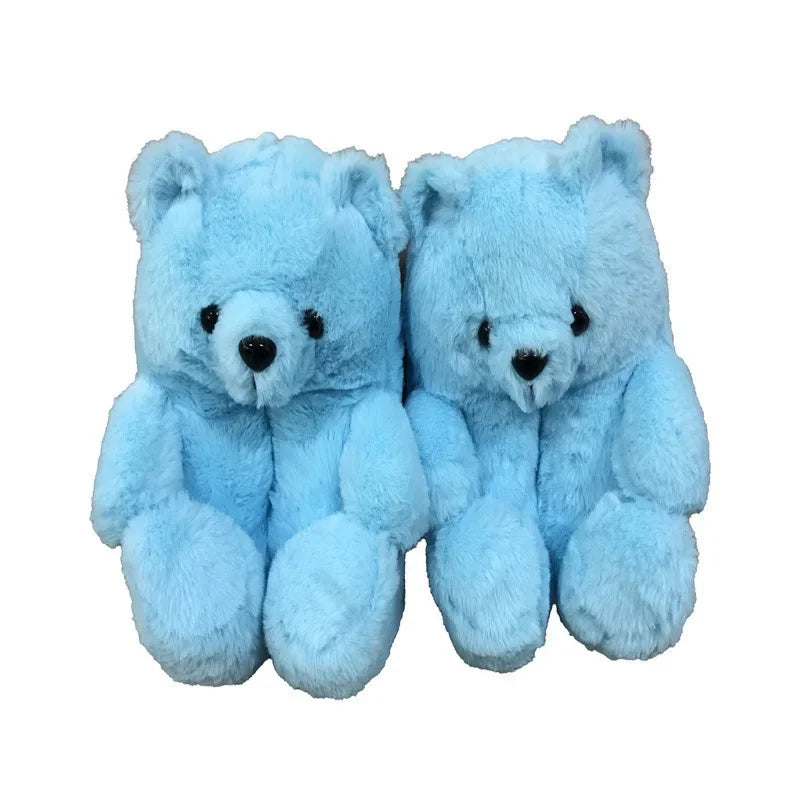 Cute Teddy Bear Plush Winter Slippers Wrapped in Heels Fun Indoor Floor Shoes Women's Gift Warm and Soft Cartoon Plush Animal Sl