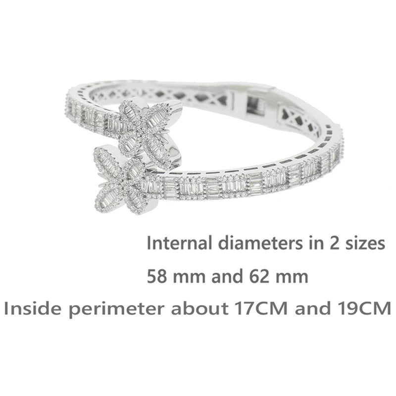 New Iced Out Bling Opened Butterfly Charm Bracelet Silver Color Zircon Insects Bangle For Men Women Hip Hop Luxury Jewelry