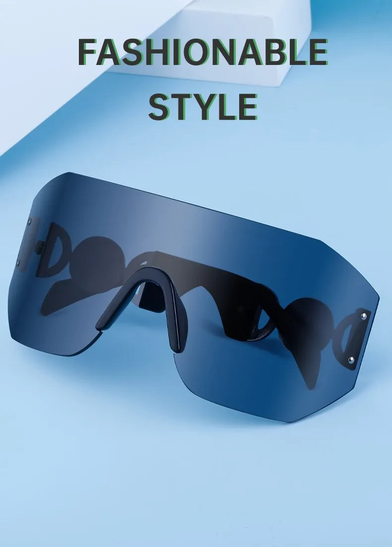 Oversized Shield Rimless Punk Sunglasses Women 2024 Luxury Brand Fashion Winged Sun Glasses For Ladies Shades Eyewear UV400