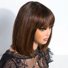 Lekker Chocolate Brown Short Straight Bob 100% Human Hair Wig With Bangs For Women Brazilian Remy Hair Top Lace Glueless Bob Wig