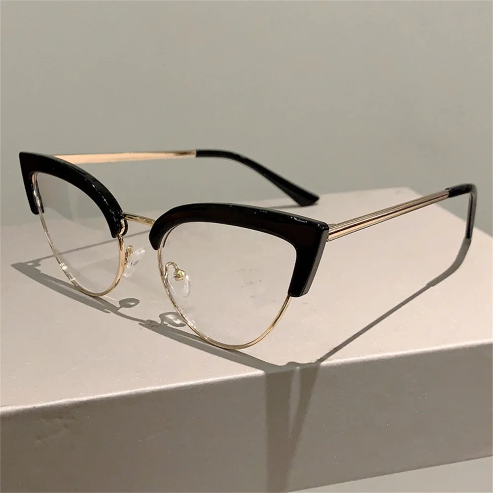 2023 New Vintage Cat Eye Glasses Frame New Stylish Semi Metal Rim Women Eyewear Trendy Brand Design Non-prescription Eyeglasses