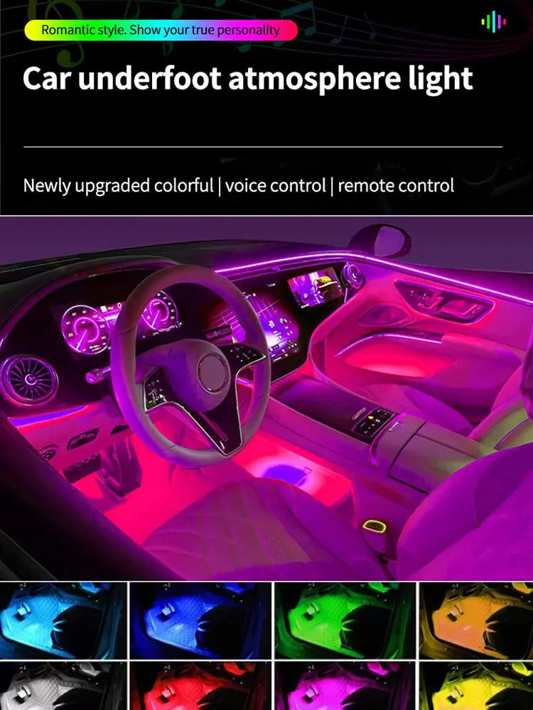 Neon LED Car Interior Ambient Foot Strip Light Accessories Back light Remote App Music Control Auto Decorative Atmosphere Lamp