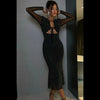 Tossy Glitter Hollow Out See-Through Maxi Dress Female Sexy Lace-Up Club High Waist Patchwork Sparkle Bandage Women Long Dress