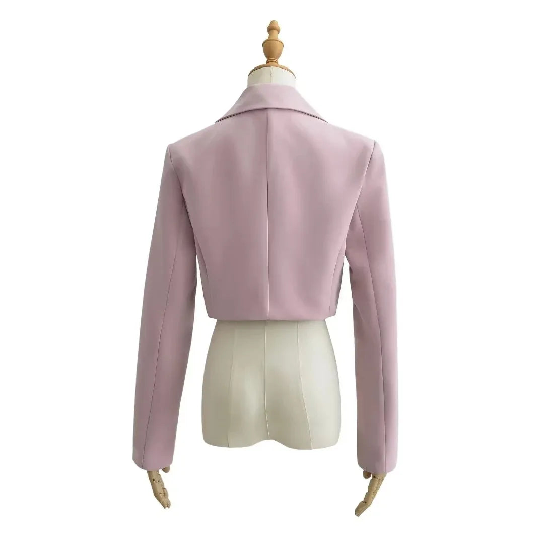 Autumn Notched Collar Open Stitching Blazer Vintage Women Full Sleeve High Waist Short Suit Cool Girl Coat Outwear