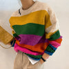 Chic Vintage Contrast Oversized Sueter Fairy Grunge Pullover O Neck Rainbow Sweaters Winter Striped Knitting Sweater Women