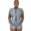 HLJ High-quality Fashion Denim Rompers Women Lapel Sleeveless Hollow Button One Piece Jumpsuits Female Streetwear Overalls New