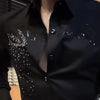 Spring Autumn Men's Korean Fashion Business Casual Rhinestone Button Up Shirt Male England Black Long Sleeve Slim Handsome Tops