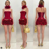 Red Color Women Sexy Strapless Ball Gown Mini Fashion Celebrity Nightclub Party Dress Birthday Cocktail Girls' Outfit