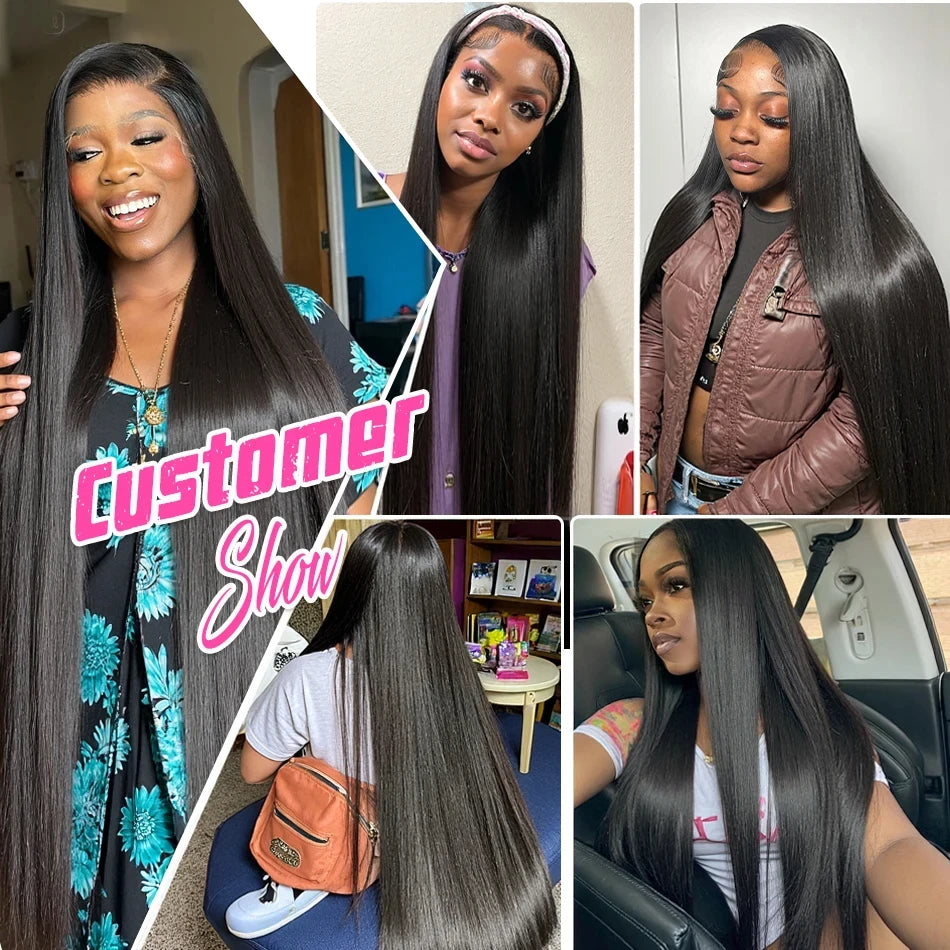 220% Bone Straight 360 Full Transparent Lace Front Human Hair Wigs 13×6 HD Lace Frontal Wig 30 40 Inch Black 100% Human Hair Wig
