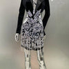 2024 Luxury Diamonds Tassel Sexy hollow Out Notched Black Mini Dress Woman Evening Party Vestido Celebrate Club Party Outfit