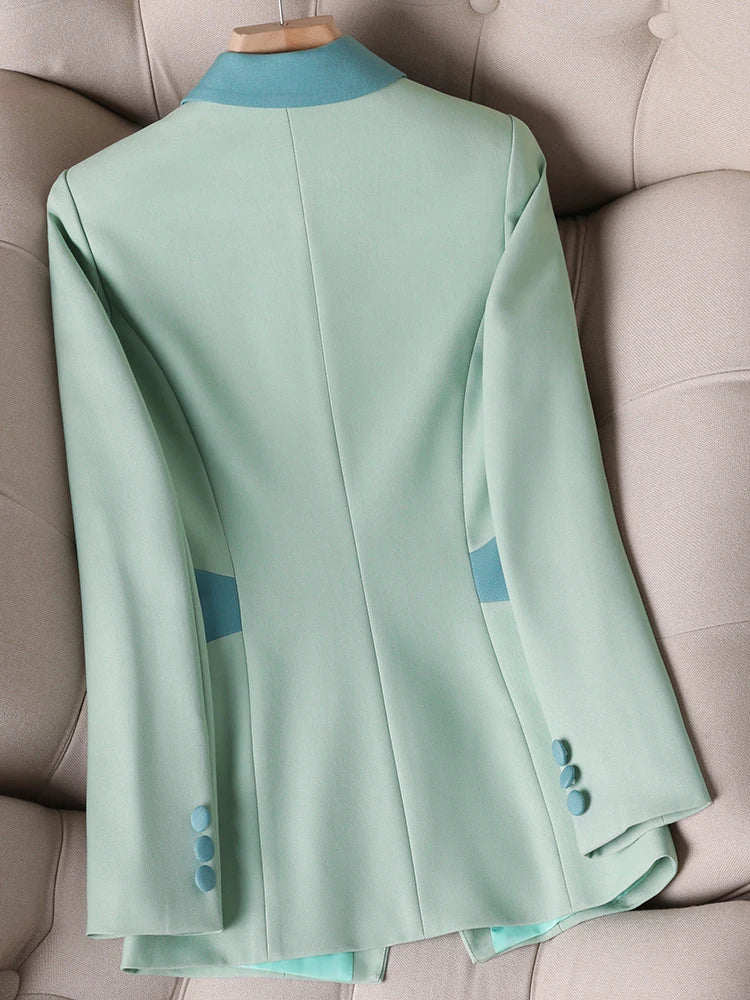New Spring Autumn Green White Women Slim Blazer Long Sleeve Single Breasted Office Ladies Business Work Wear Formal Jacket Coat