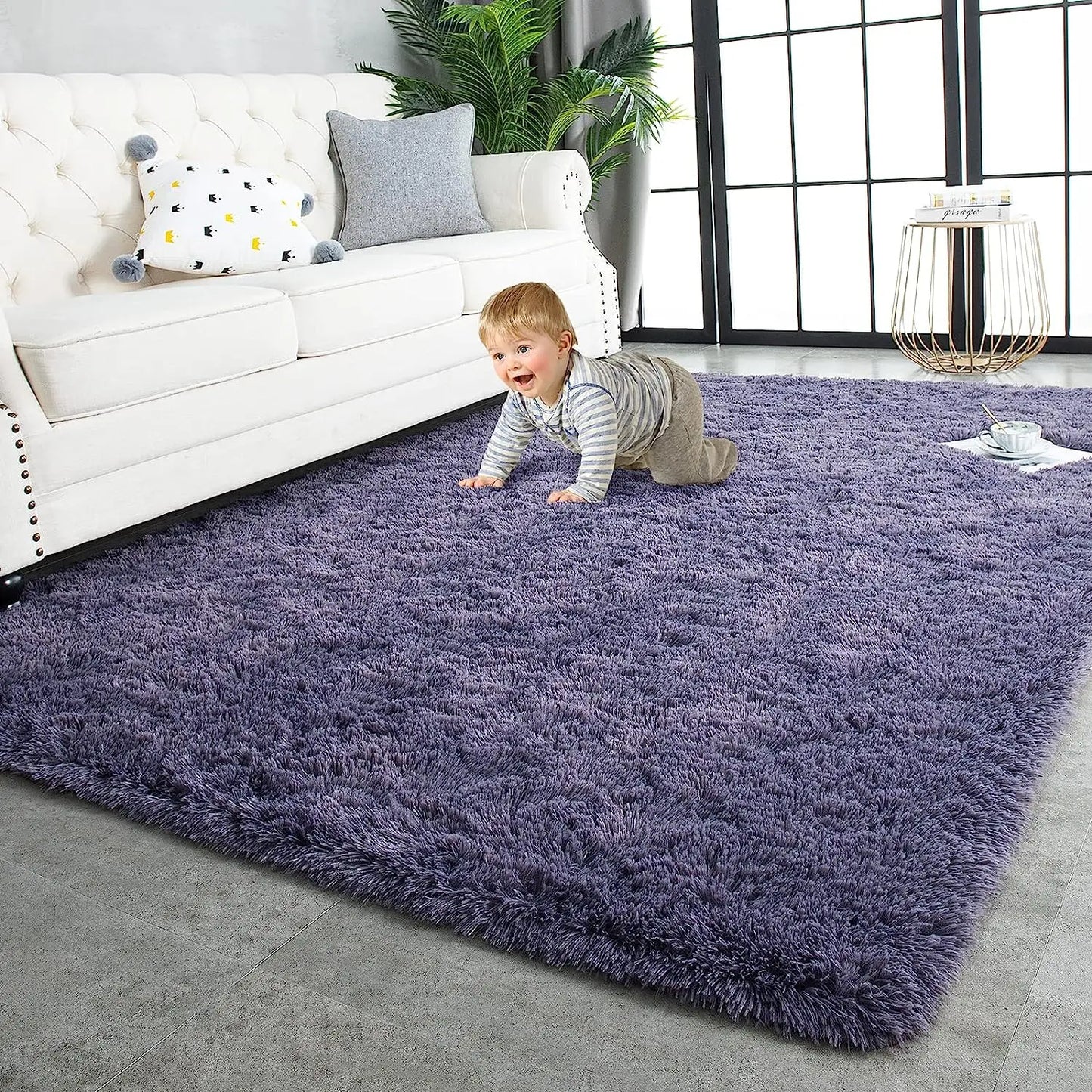 Fluffy Bedroom Rug Carpet Shaggy Fuzzy Rugs for Bedroom Thick Black Area Rugs for Living Room Rugs  for Girls Boys