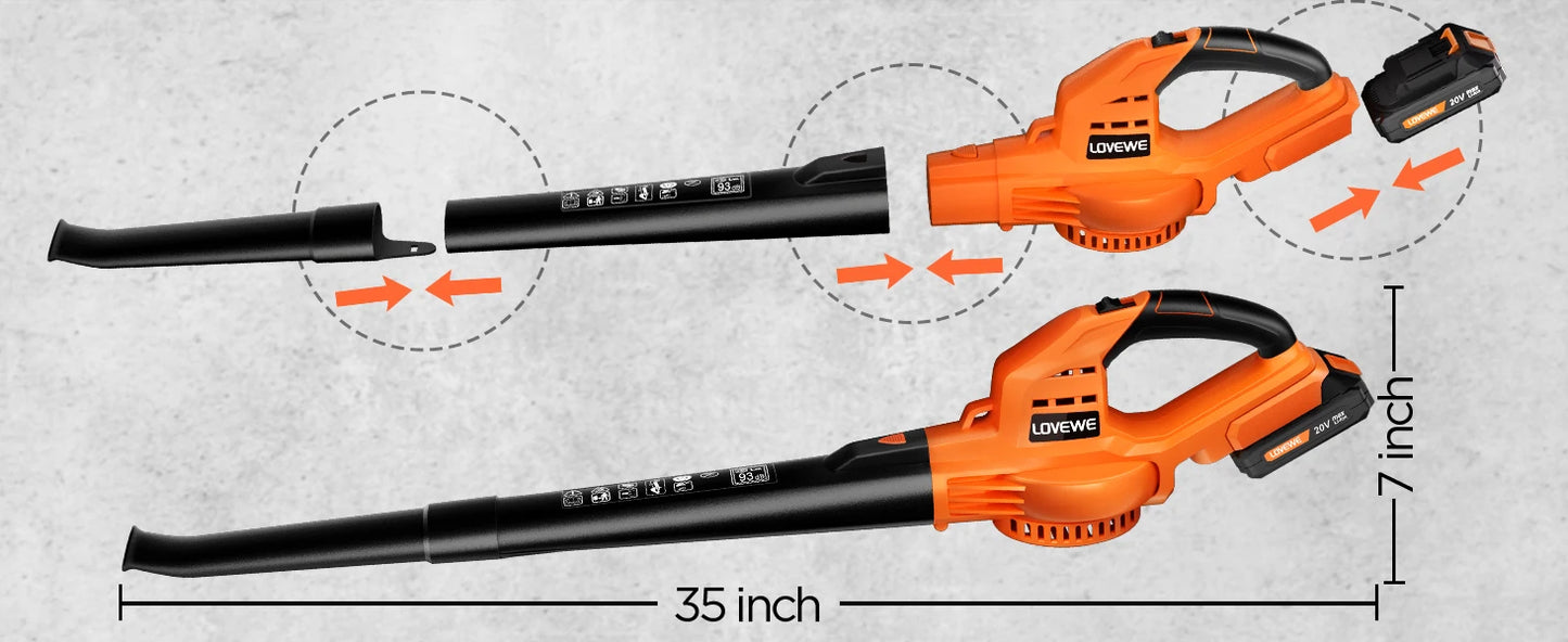 Cordless Leaf Blower, 150Mph Handheld Electric Leaf Blowers with 2.0Ah Battery & Fast Charger, 2 Speed Mode, 20V Battery Powered