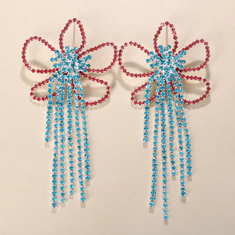 Stonefans Rhinestone Flower Earrings Luxury Ladies Banquet Jewelry Crystal Fashion Jewelry Wedding Camber Unique Dangle Earrings