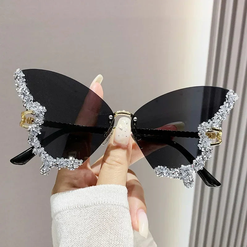 Rimless Sunglasses Women Luxury Brand Rhinestone Sun Glasses Ladies Cute Heart Shape Punk Party Eyewear очки від сонця женские