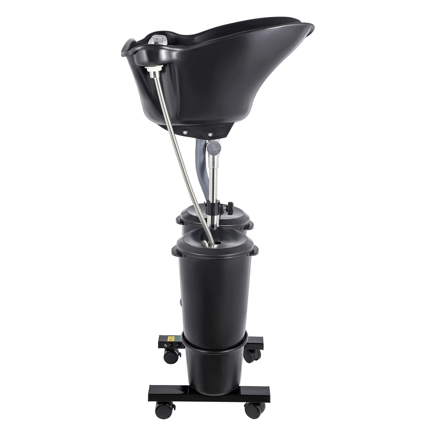 Portable Shampoo Basin with 2 Water Buckets 30cm Deep Salon Hair Washing Sink Adjustable Height Angle Mobile Shampoo Bowl Unit