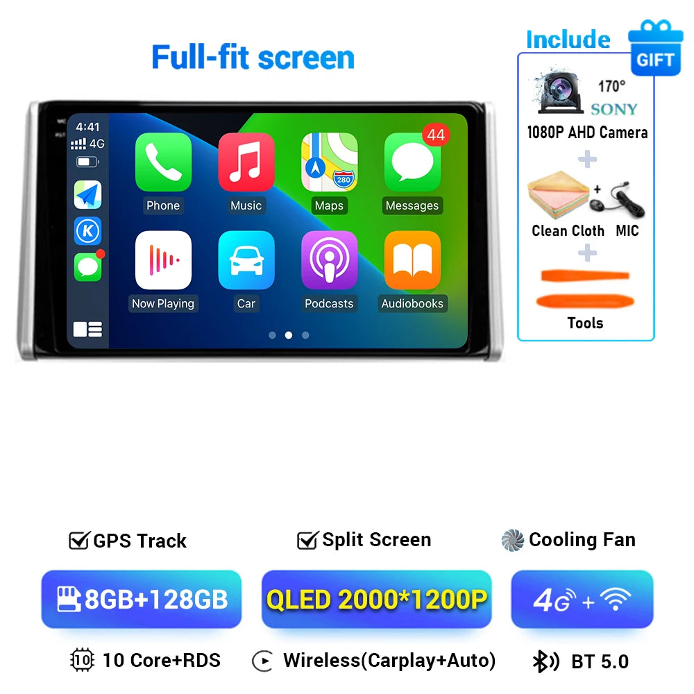 Android 14 Carplay Auto Car Radio For Toyota RAV4 XA50 2018 2019 2020 GPS Navigation Multimedia Video Player 4G WIFI 360 Camera