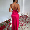 Summer Sexy One Shoulder Satin Long Dress for Women Sleeveless Backless High Split Party Evening Dresses Elegant Cocktail Dress