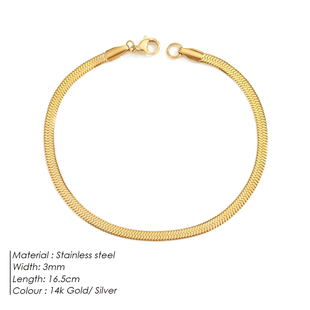 eManco Stainless Steel Adjustable Classic Snake Chain Bracelet Women's Gold Plated Jewelry Wholesale
