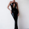 Women Summer Luxury Sexy Backless Halter Black Mesh Sequins Maxi Long Gowns Dress Elegant Celebrity Evening Party Club Dress