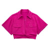 Women Fashion Front Knot Elastic Linen Cropped Shirts Vintage Short Sleeve Patch Pockets Female Blouses Blusa Chic Tops