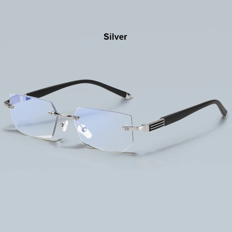 Men Blue Light Blocking Reading Glasses Women Dimond Cutting Rimless Eyeglasses Frame Anti Fatigue Hyperopia Presbyopic Eyewear