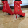 Belt Buckle Front Zipper Fashion Show Short Boots Women's Autumn Winter New Pointed Metal Decoration Red High Heels Ankle Boots