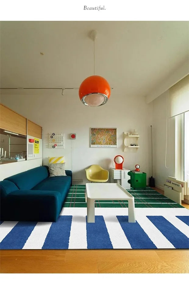 Living Room Carpet Modern Style French Retro Blue Striped Bedroom Bedside Rug Light Luxury High-end Coffee Table Mat Ковер Tapis