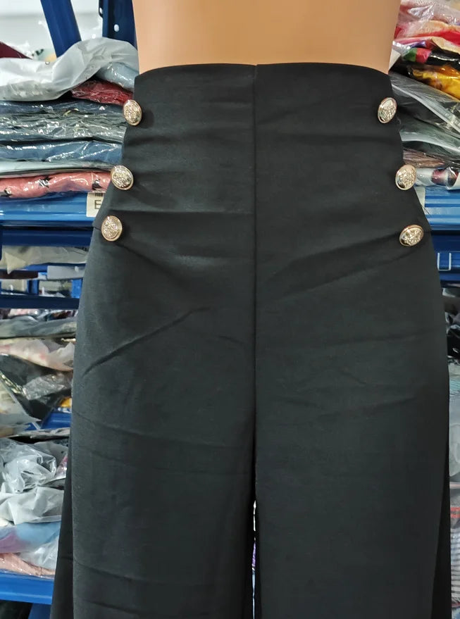 Summer Pants Women Button Decor High Waist Wide Leg Pants Elegant Loose Trousers Korean Fashion Streetwear