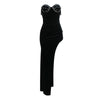 Sleeveless Strapless Bodycon Sexy Irregular Velvet Dress Women High Slit Slim Glam Crystal Rhinestone Long Party Nightclub Dress