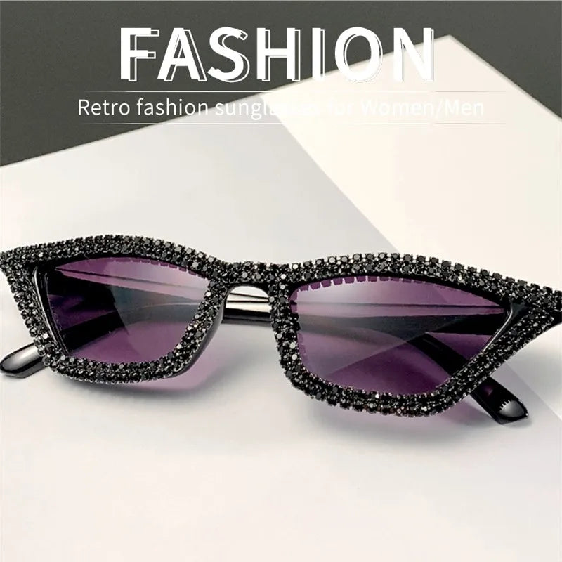 KLASSNUM Luxury Cat Eye Sunglasses Women Men Fashion Diamond Triangle Brand Designer Glitter Sun Glasses UV400 Shades Eyeglasses