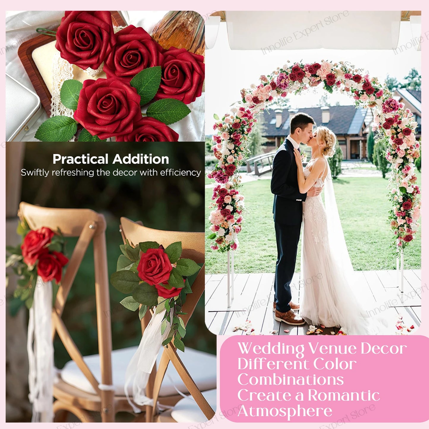 50-200PCS Artificial Roses Flowers Foam Flowers with Stems Fake Roses for DIY Wedding Bouquets Centerpieces Valentine's Day