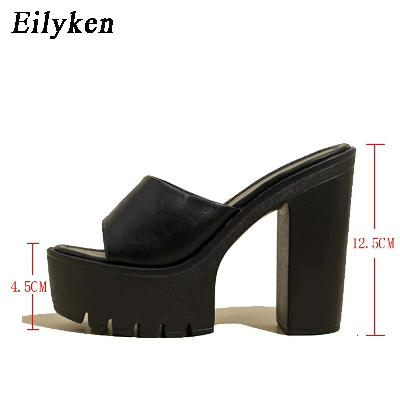 Eilyken Summer Fashion Women's Slippers Banquet Nightclub Platform Chunky High Heels Slide Mule Shoes Green White Sandals