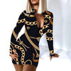Sexy Long Sleeve Bodycon Mini Dress Women Autumn 2023 Fashion Deep V Neck Print Club Outfits Party Dresses Casual Robe Femme