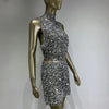 Sparkling Rhinestone Sexy Halter Backless Two-Pieces Set Birthday Evening Party Celebrate Stage Costume Nightclub Gown Dress